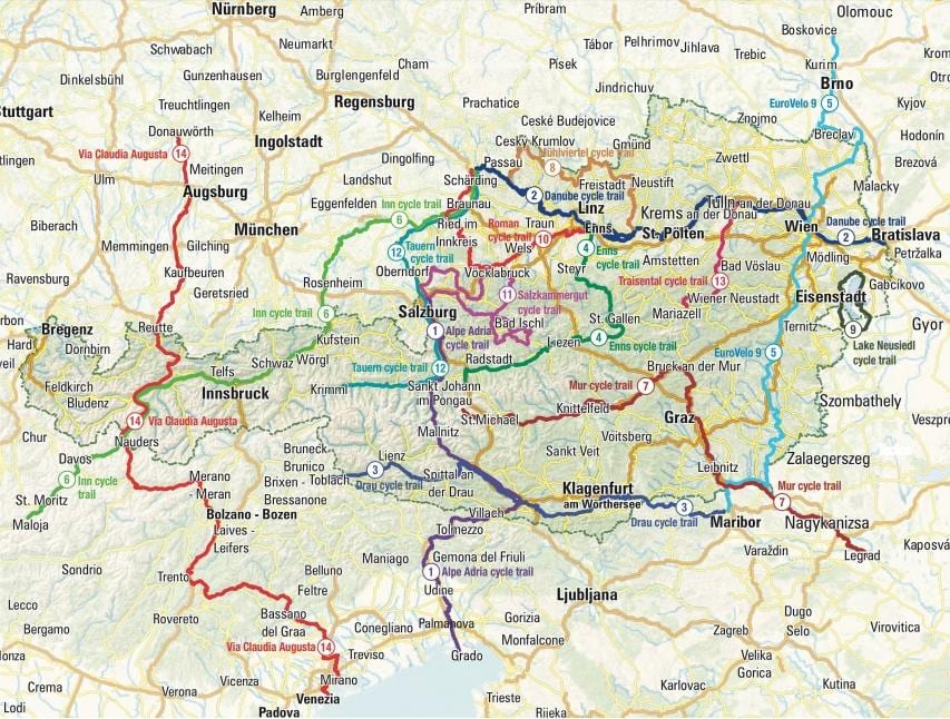 карта Аўстрыі Веласпорт