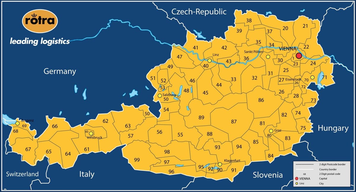 карта Аўстрыі Паштовы індэкс 