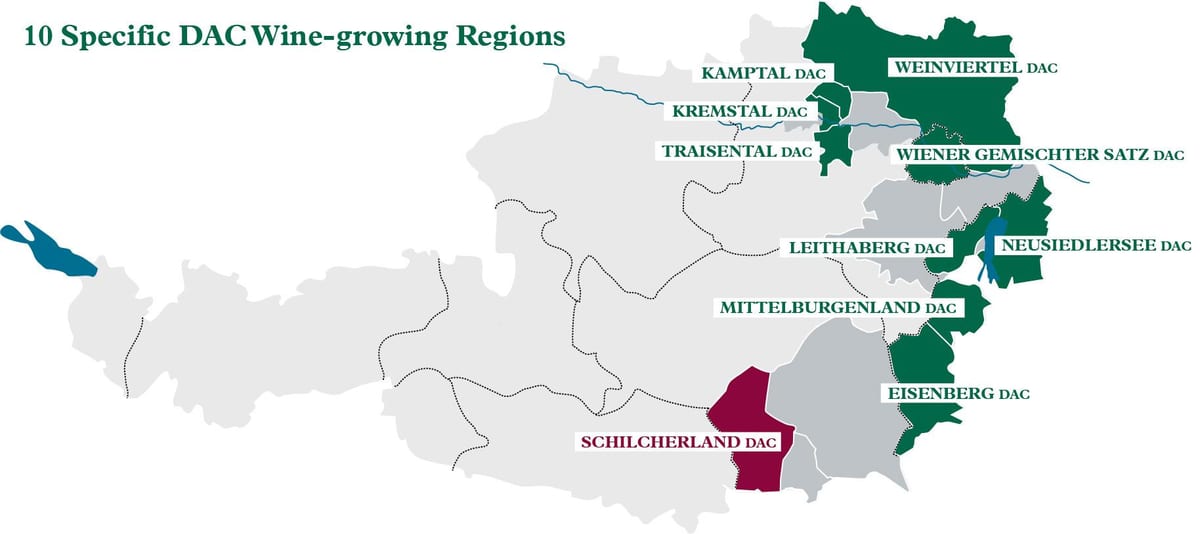 аўстрыйскія вінаробныя рэгіёны карце