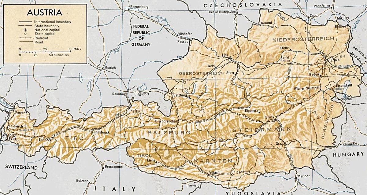 Аўстрыя геаграфічная карта
