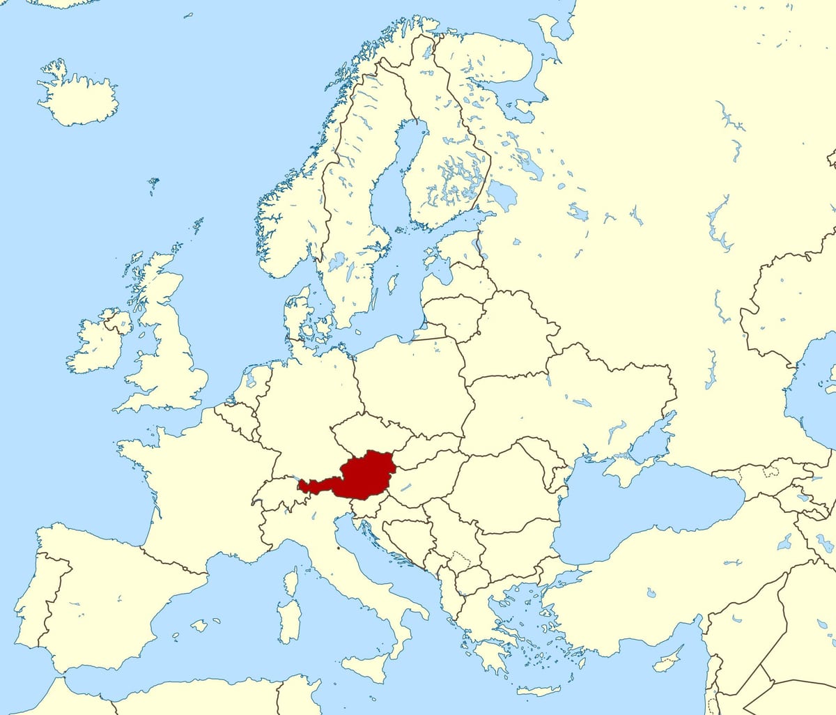 паказаць на карце Аўстрыі