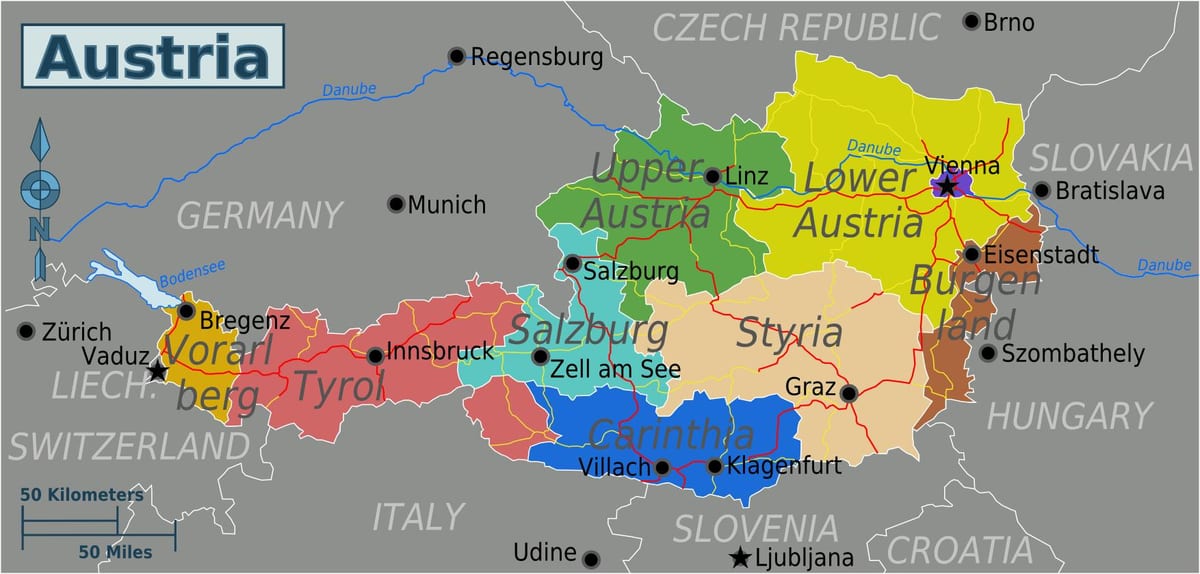 карта Аўстрыі