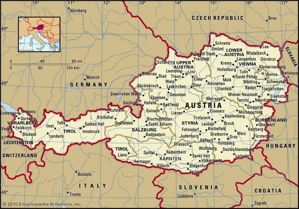 карта замкі ў Аўстрыі