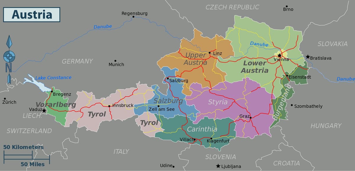 Аўстрыя славутасці карта