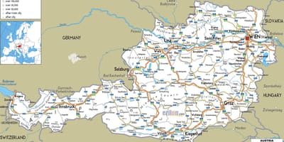 Падрабязная карта Аўстрыі з гарадамі
