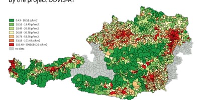 Аўстрыя карту шчыльнасці насельніцтва 
