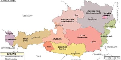 Карта Аўстрыі палітычныя 